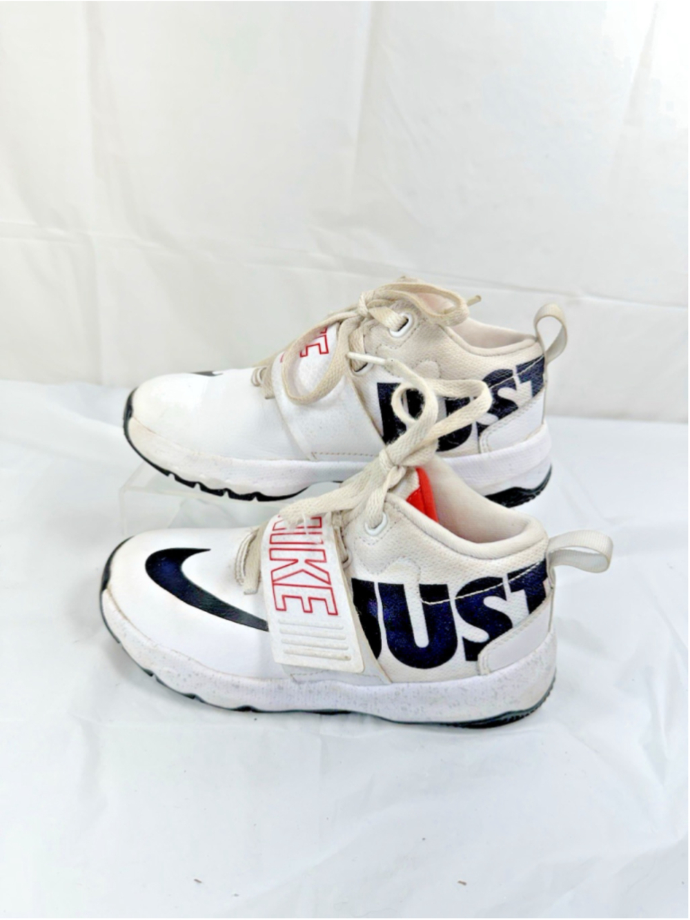 Nike Team Hustle Mid Just Do It Sneakers White Kids Size 13 C AQ9976-100
